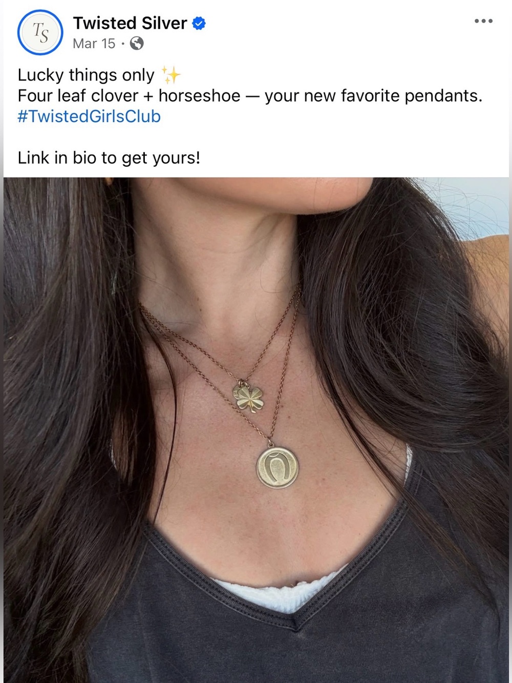 Twisted Silver Girls Club Brass Set Clover & Horseshoe Necklaces